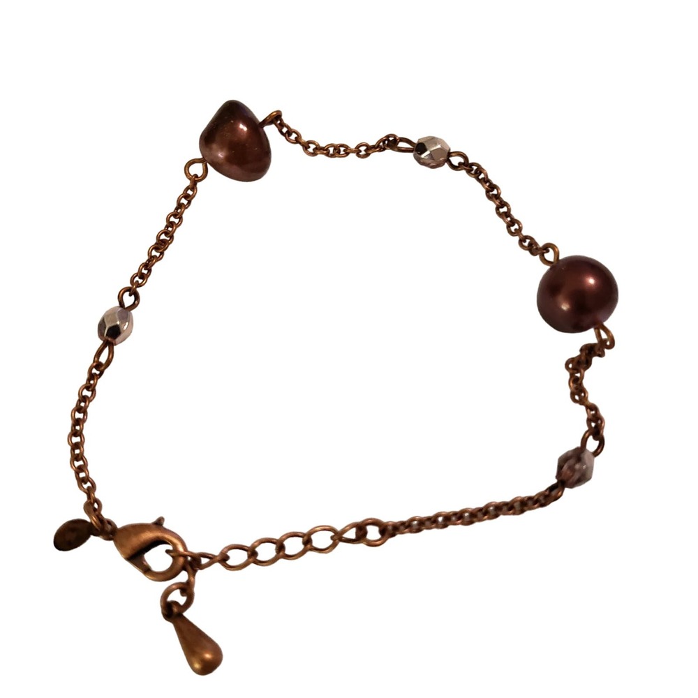 Premier Designs Raspberry Antiqued Matte Copper plate freshwater pearls aurora